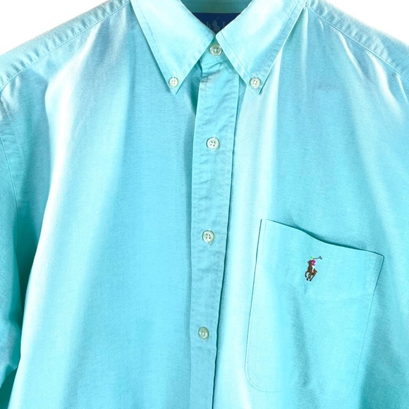 Ralph Lauren Blue Label Classic Fit Button Down Teal Shirt 100% Cotton Medium - Picture 7 of 12
